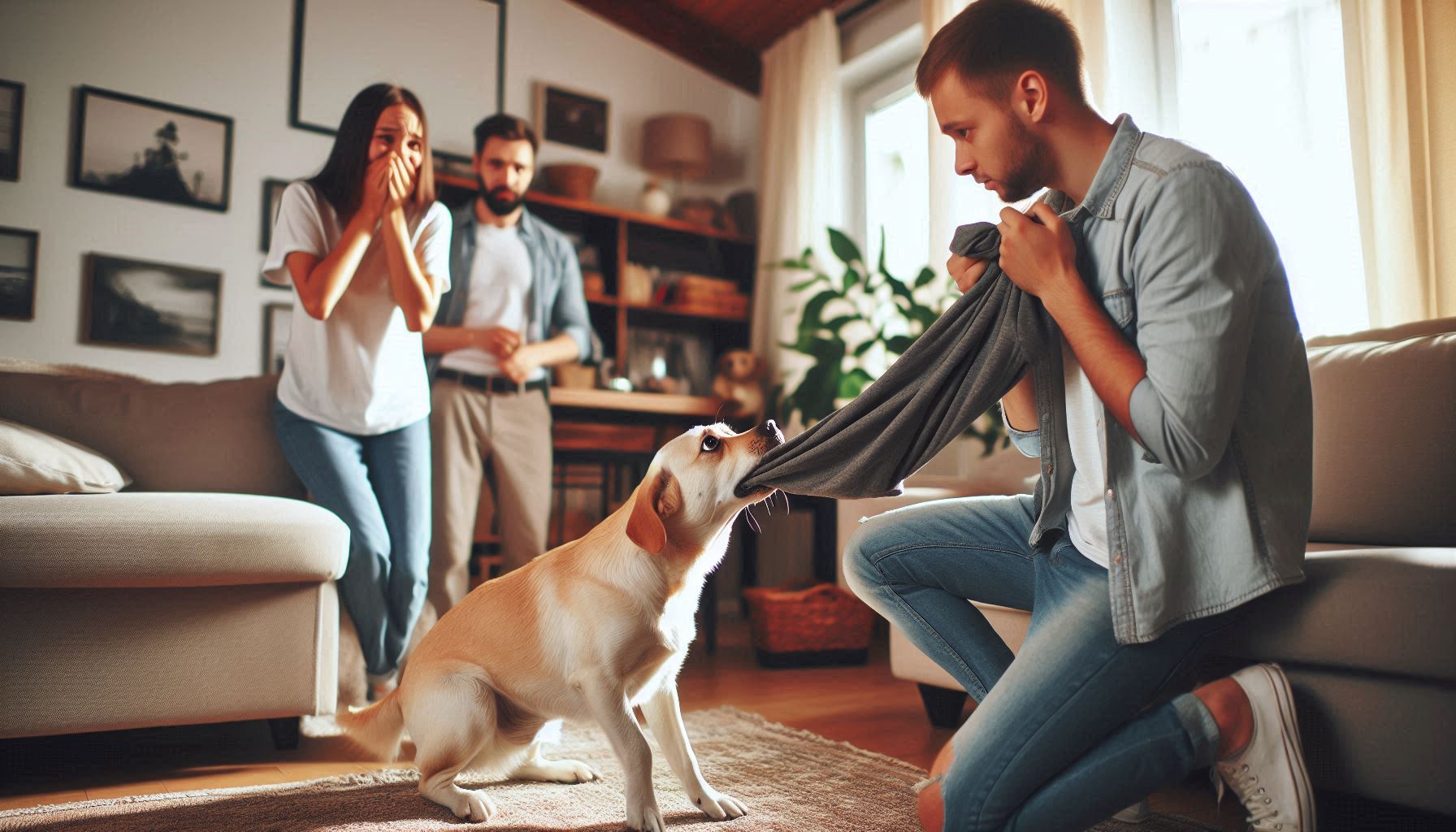 How to stop a dog from grabbing visitors cloths